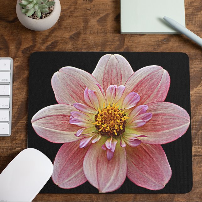 Pink Collarette Dahlia Floral Mouse Pad (In Situ)