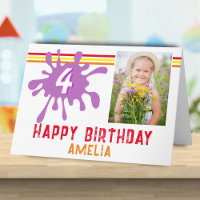Pink Color Splash 3 Photo Birthday Card for Girls