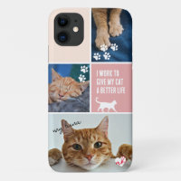 Pink Colorblock Cat Photo Collage Monogram Pet