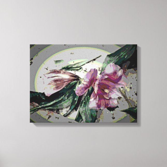 Pink Colorful Floral Digital Modern Art Canvas Print (Front)