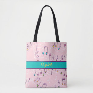 pink colorful music note musician personalize tote bag