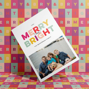 Pink Colorful Type Merry and Bright Christmas Holiday Card