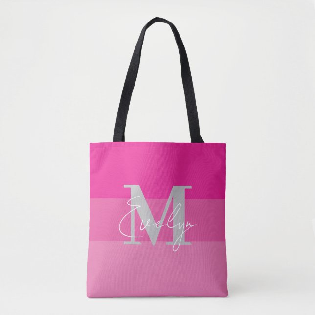 Pink Colour Block Monogram Name Tote Bag (Front)