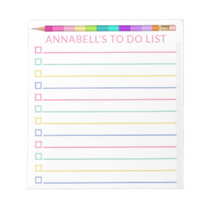 Pink Colour Block Pencil To Do List Personalize Notepad