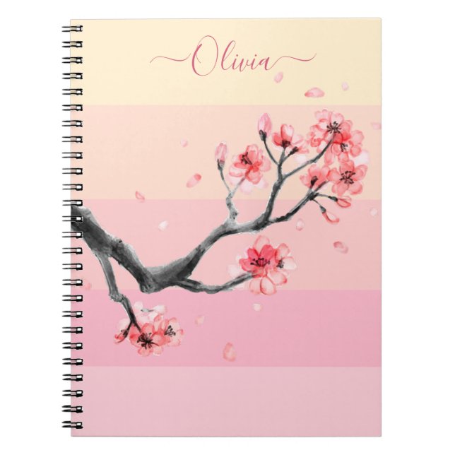 Pink colour block with cherry blossom notebook (Front)