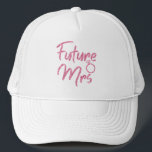 Pink colour Future Mrs Trucker Hat<br><div class="desc">Sparkling pink Future Mrs design is great for Bridal Shower or Bachelorette party, engagement parties and photo shoots. The last name can be easily changed. Future Mrs lettering available in 6 luscious vibrant colours to match your outfit and party colour theme: Blue, Gold, Silver, Rose gold, Violet, Turquoise.</div>