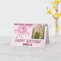 Pink Colour Splash 3 Photo Birthday Card for Girls