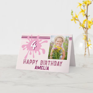 Pink Colour Splash 3 Photo Birthday Card for Girls