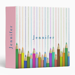 Pink Coloured Art Pencils Custom Back To School Binder