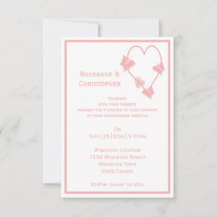 Pink Coloured Butterflies Heart Design Wedding Invitation