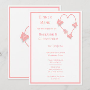 Pink Coloured Butterflies Heart Design Wedding Menu