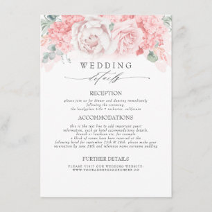 Pink Coloured Flowers Wedding Information Enclosure Card