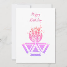 Pink coloured geometrical art & flowers Flat Card
