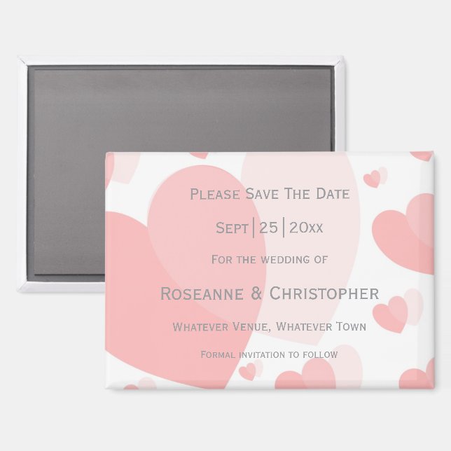 Pink Coloured Hearts Design Wedding Magnet (Front/Back)