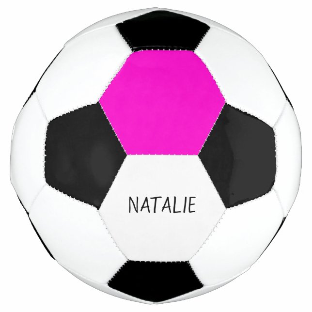 Pink Coloured hexagon and Your Name Soccer Ball (Front)