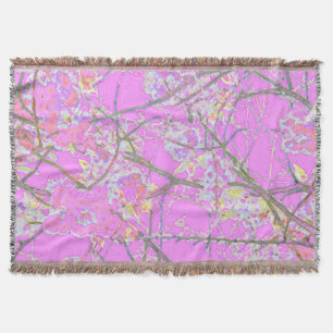 Pink colourful abstract blossom floral design throw blanket