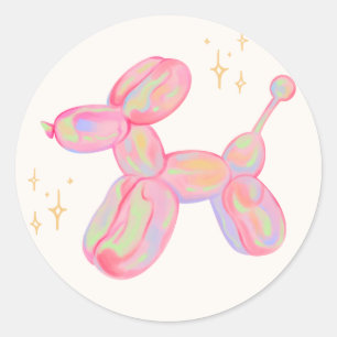 Pink Colourful Balloon Animal and Yellow Sparkles Classic Round Sticker