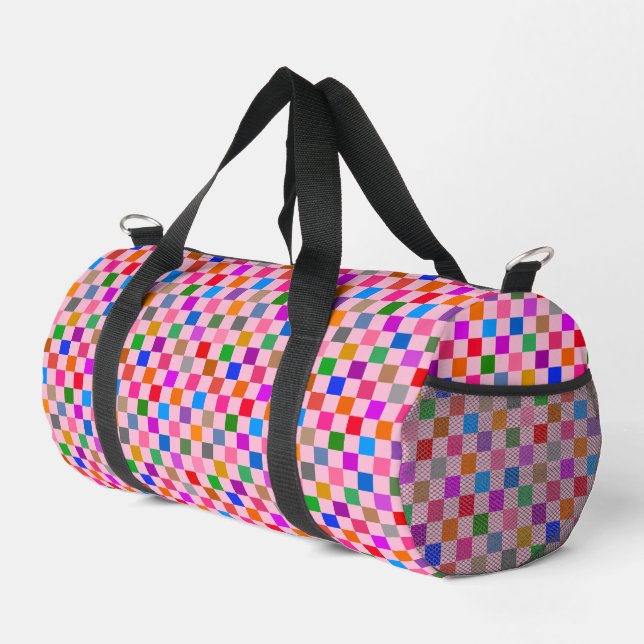 Pink Colourful Chequered Pattern  Duffle Bag (Right Corner)
