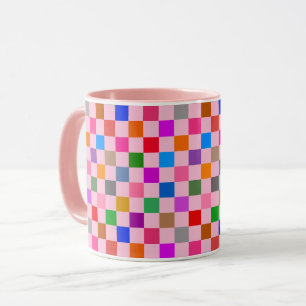 Pink Colourful Chequered Pattern  Mug