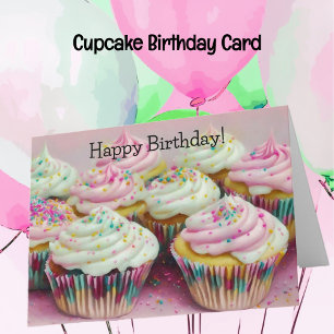 Pink Colourful Cupcakes Fun Art Birthday Card