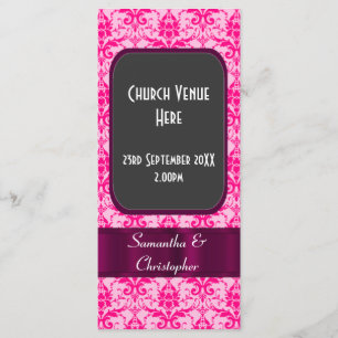 Pink colourful damask wedding program
