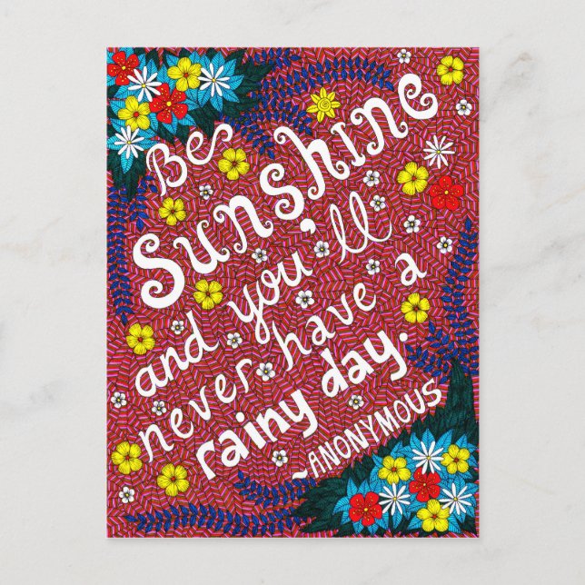 Pink Colourful Flowers Typography Optimism Quote Postcard (Front)