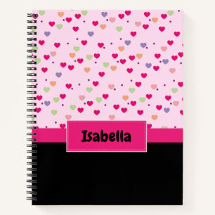 Pink Colourful Hearts Monogram Girly Notebook