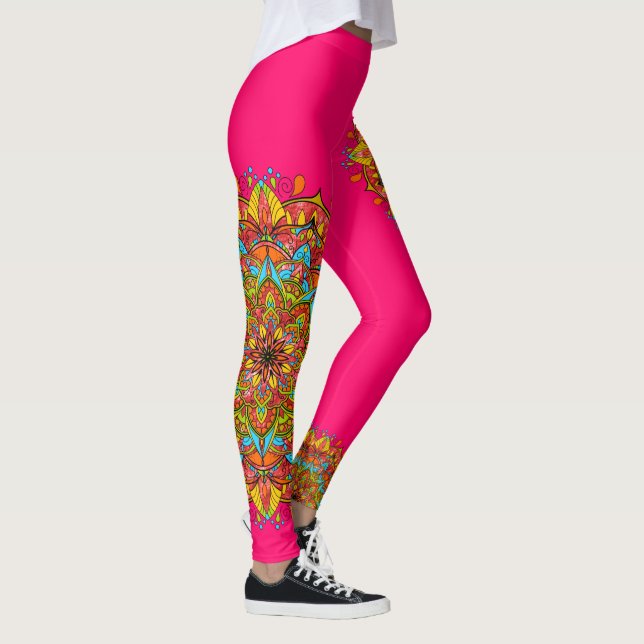 Pink Colourful Mandala Leggins Leggings (Right)