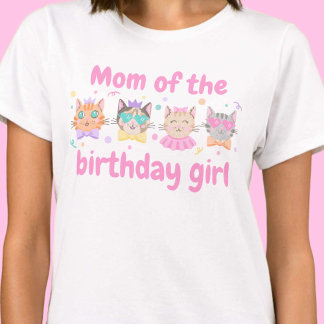 Pink Colourful Mom of the Birthday Girl Kitty Cat T-Shirt
