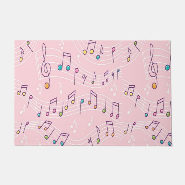 Pink colourful music note pattern musician musical doormat (Front)