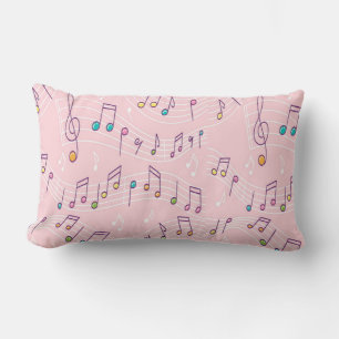 Pink colourful music note pattern musician musical lumbar pillow