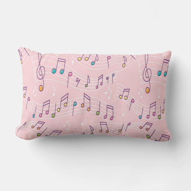 Pink colourful music note pattern musician musical lumbar pillow (Front)