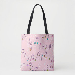 Pink colourful music note pattern musician musical tote bag