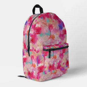 Pink Colourful  + Personalized Name on Top Printed Backpack