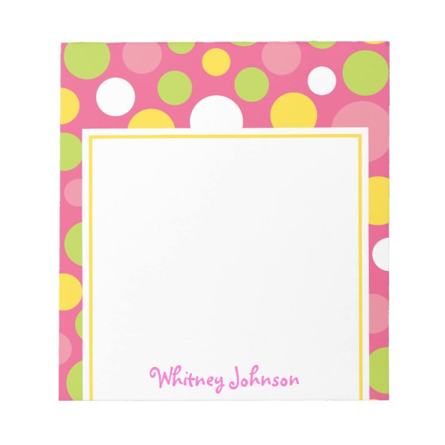 Pink Colourful Polka Dot Notepad (Front)