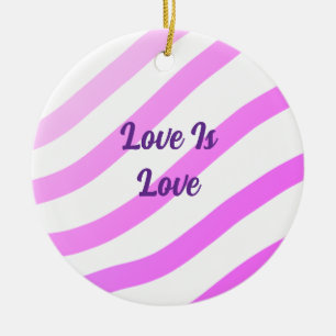 Pink colourful stripes pastel love is love pride ceramic ornament