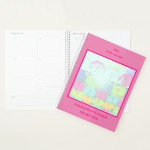 Pink Colourful Umbrellas School Classroom Planner