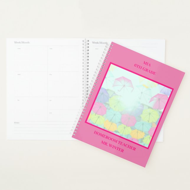 Pink Colourful Umbrellas School Classroom  Planner (Display)