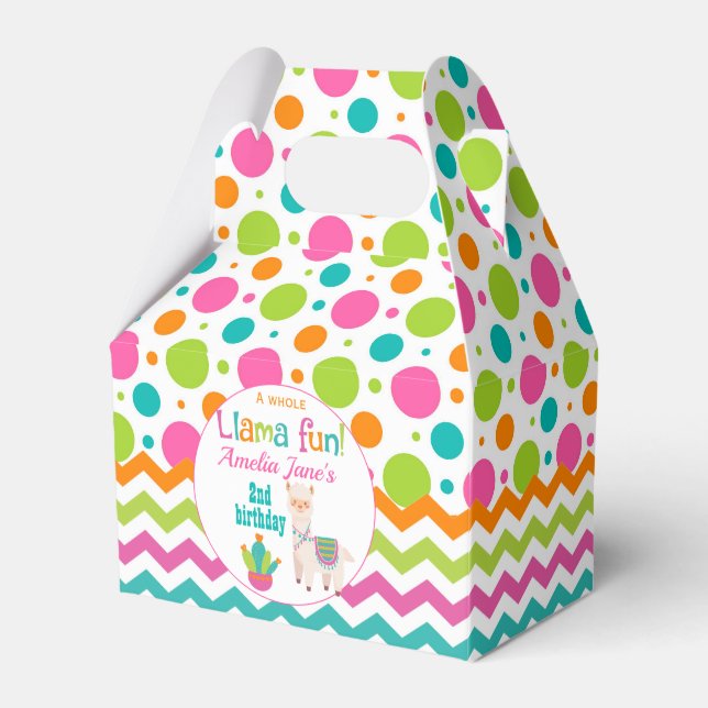 Pink Colourful ZigZag Llama Birthday Party Favor Box (Front Side)