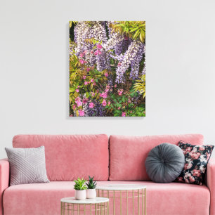 Pink Columbine and Purple Wisteria Floral Canvas Print