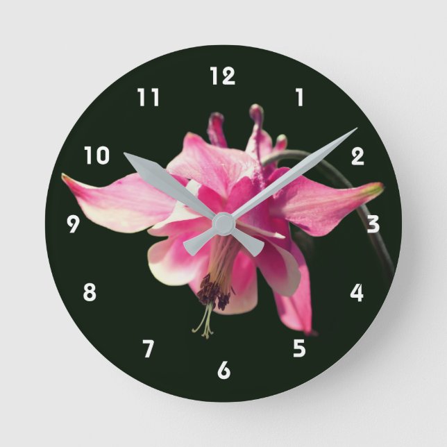 Pink Columbine Flower Round Clock (Front)