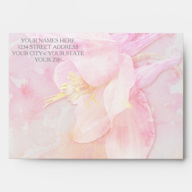 PINK COLUMBINE FLOWER WATERCOLOR SPLASH ENVELOPES (Front)