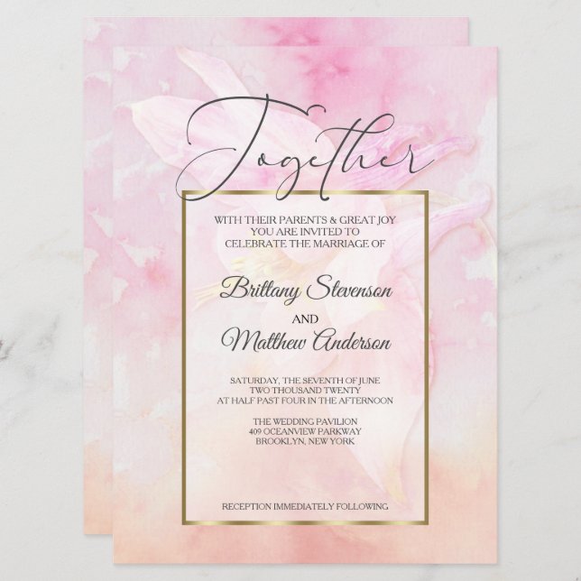 PINK COLUMBINE FLOWER WATERCOLOR SPLASH INVITATION (Front/Back)