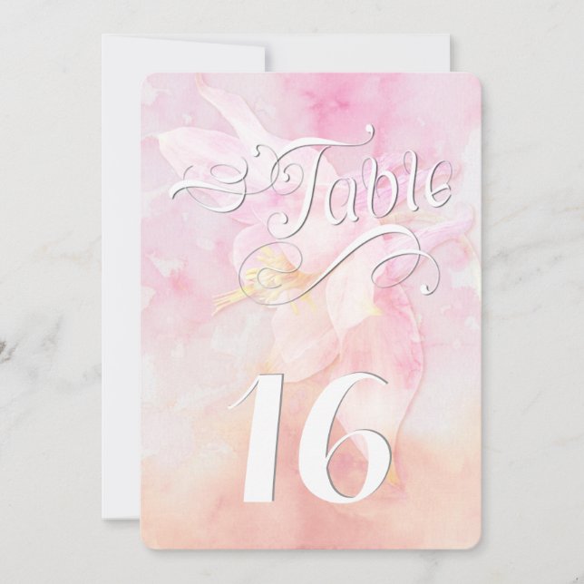 PINK COLUMBINE FLOWER WATERCOLOR SPLASH WEDDING (Front)