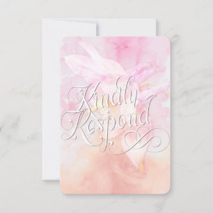 PINK COLUMBINE FLOWER WATERCOLOR SPLASH WEDDING RSVP CARD