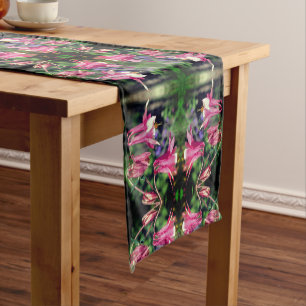 Pink Columbine Flowers Abstract Pattern  Short Table Runner