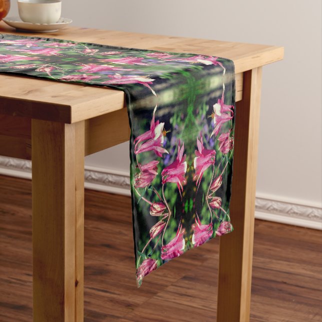 Pink Columbine Flowers Abstract Pattern  Short Table Runner (In Situ)