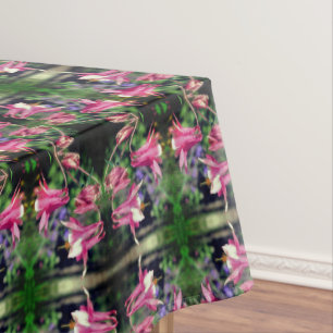 Pink Columbine Flowers Abstract Pattern Tablecloth