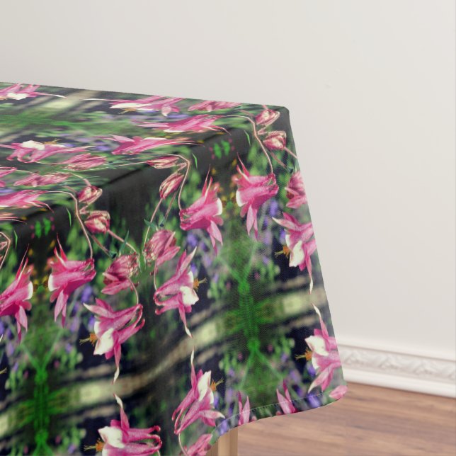 Pink Columbine Flowers Abstract Pattern Tablecloth (In Situ)