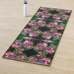 Pink Columbine Flowers Close Up Abstract  Yoga Mat